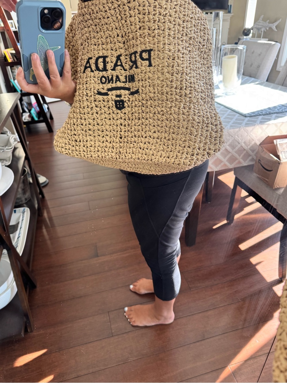 Natural Woven Straw Tote with Black Logo beach bag - Picture 6 of 6
